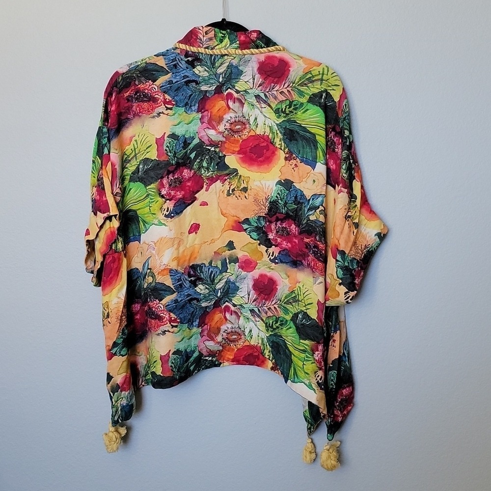 Soft Surroundings Amora Vibrant Watercolor Boho Tassel Topper Kimono PL - Picture 10 of 12